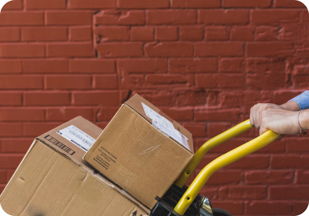 Large shipping boxes on flat bed