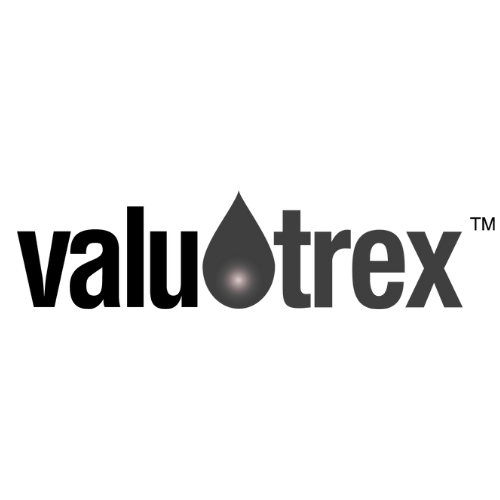ValuTrex logo with a droplet symbol on a white background