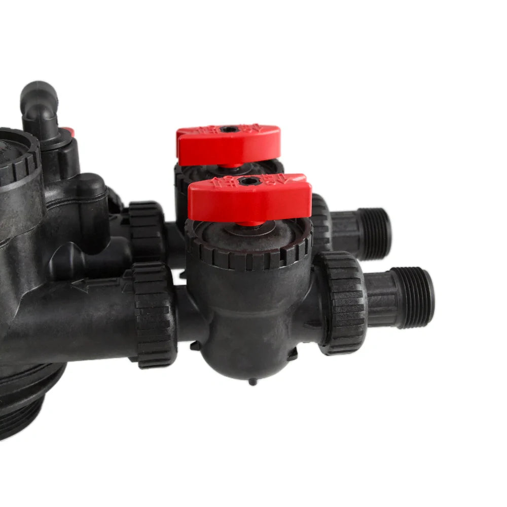 Clack 1" Plastic Male NPT Plumbing Connector with bypass valve - product demonstration  