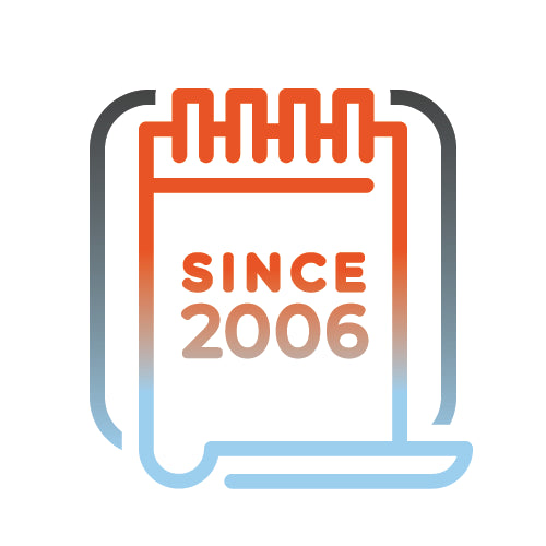 Gradient icon of a calendar with 'SINCE 2006' text on a white background