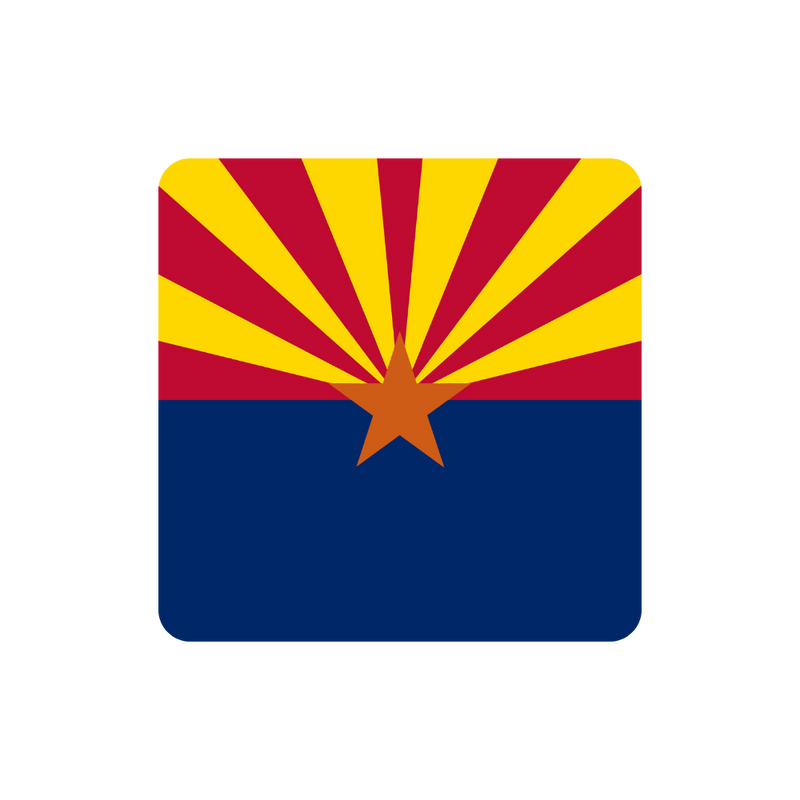 Flag of Arizona with red and yellow stripes and a blue field with a star.