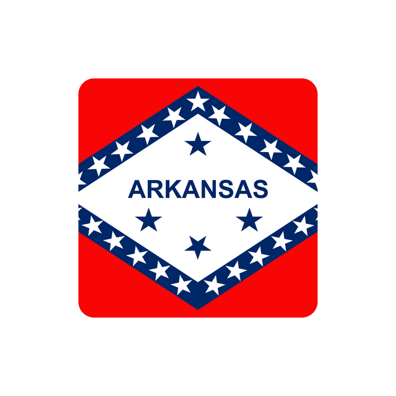Arkansas state flag with red, white, and blue colors on a white background