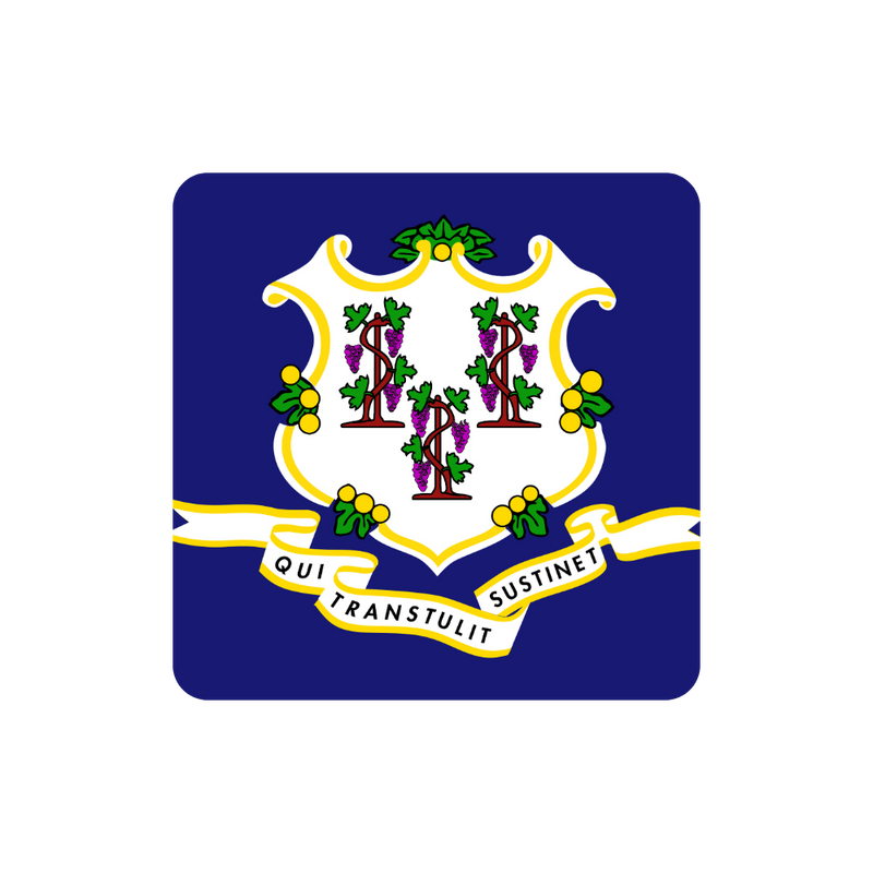 Coat of arms with trees and text on a blue background