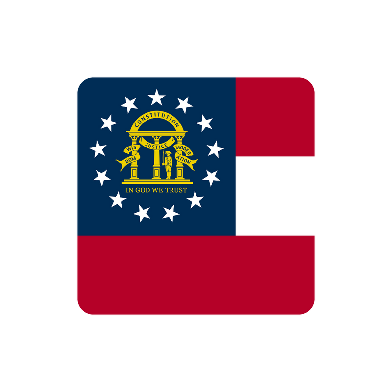 Flag of Georgia with blue and red horizontal stripes and a central emblem.