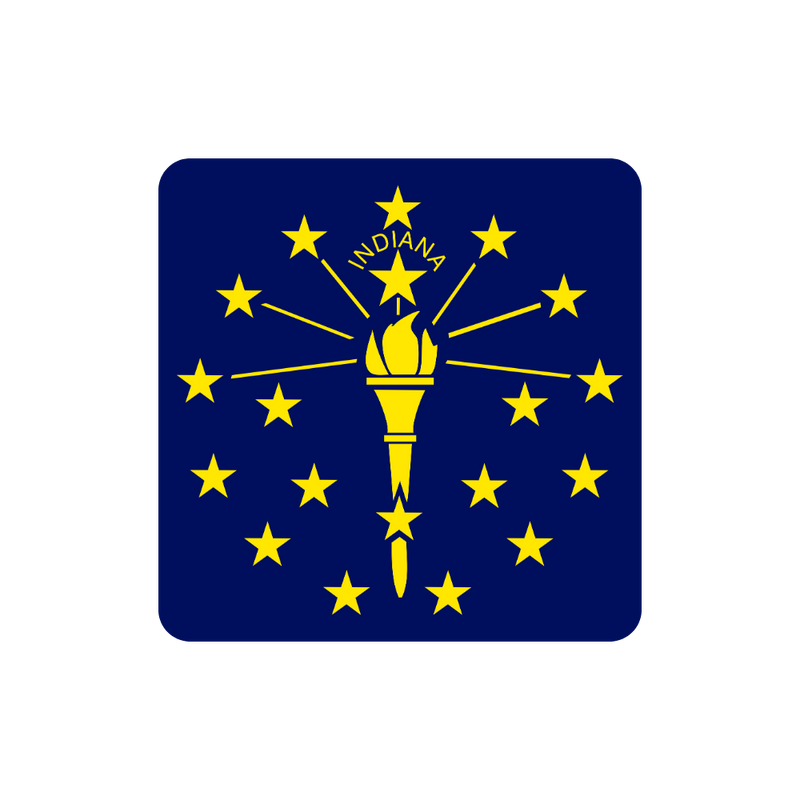 Flag of Indiana with yellow stars and a central emblem on a blue background