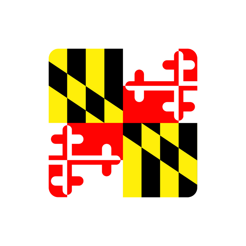 Flag of Maryland with black, yellow, and red design on a white background