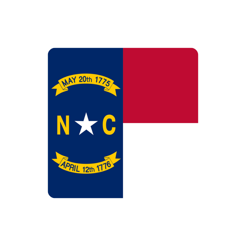 Flag of North Carolina with blue and red horizontal stripes, white star, and text.