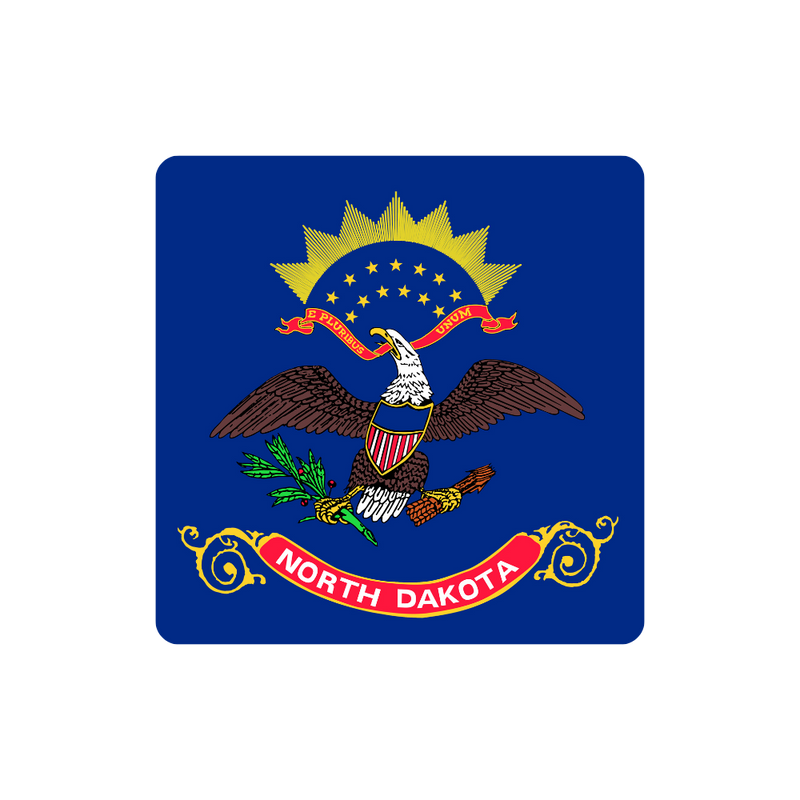 Emblem of North Dakota with an eagle and shield on a blue background