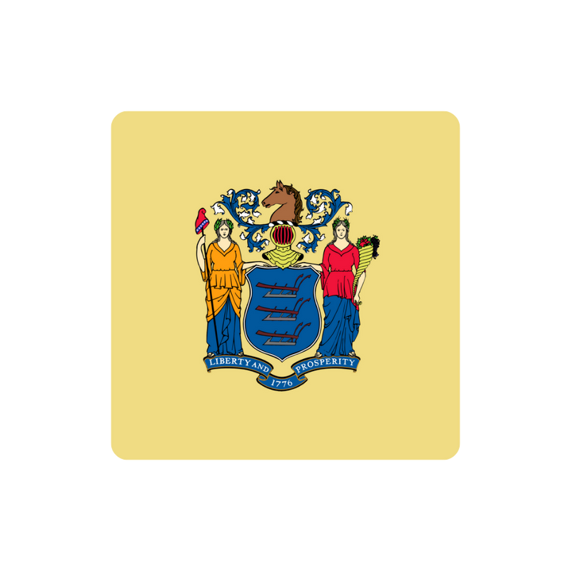 New Jersey coat of arms on a yellow background