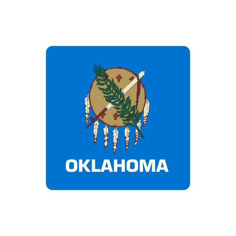 Flag of Oklahoma with a blue background and emblem in the center.