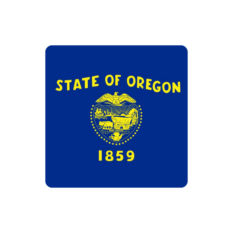Flag of the State of Oregon with blue background and yellow text and emblem.