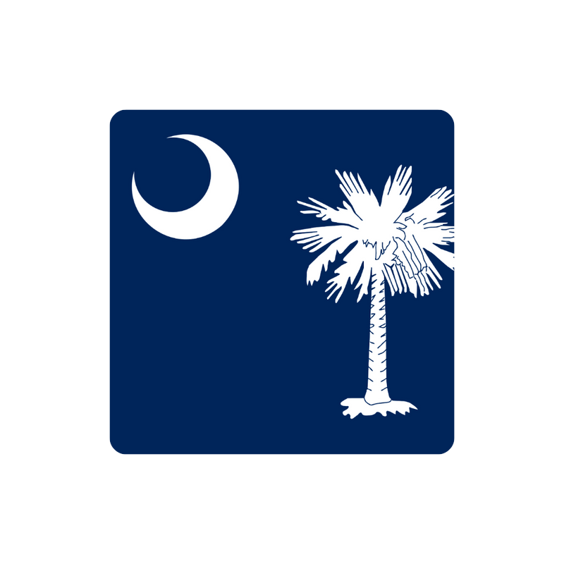 Flag of South Carolina with a white palmetto tree and moon on a blue background
