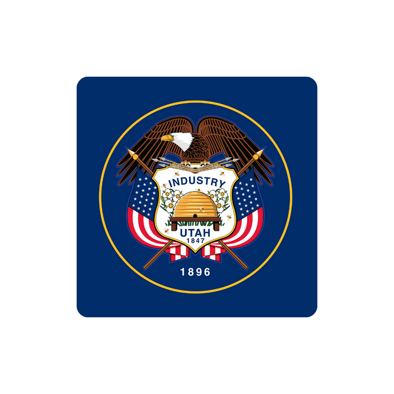 State seal of Utah on a blue background