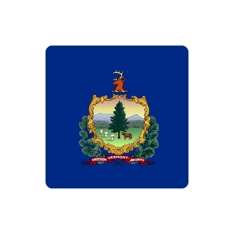 Coaster with Vermont state emblem on a blue background