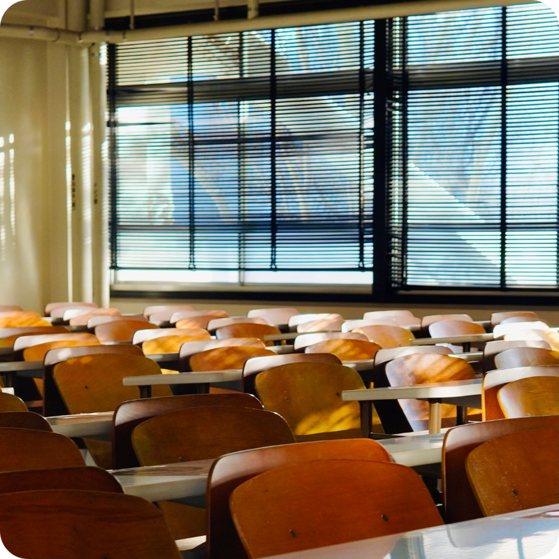 classroom full of desks and chairs
