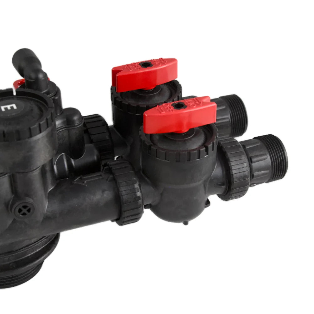 Clack 1.25" Plastic Male NPT Plumbing Connector (V3007-5) full product image on bypass valve - product demonstration 
